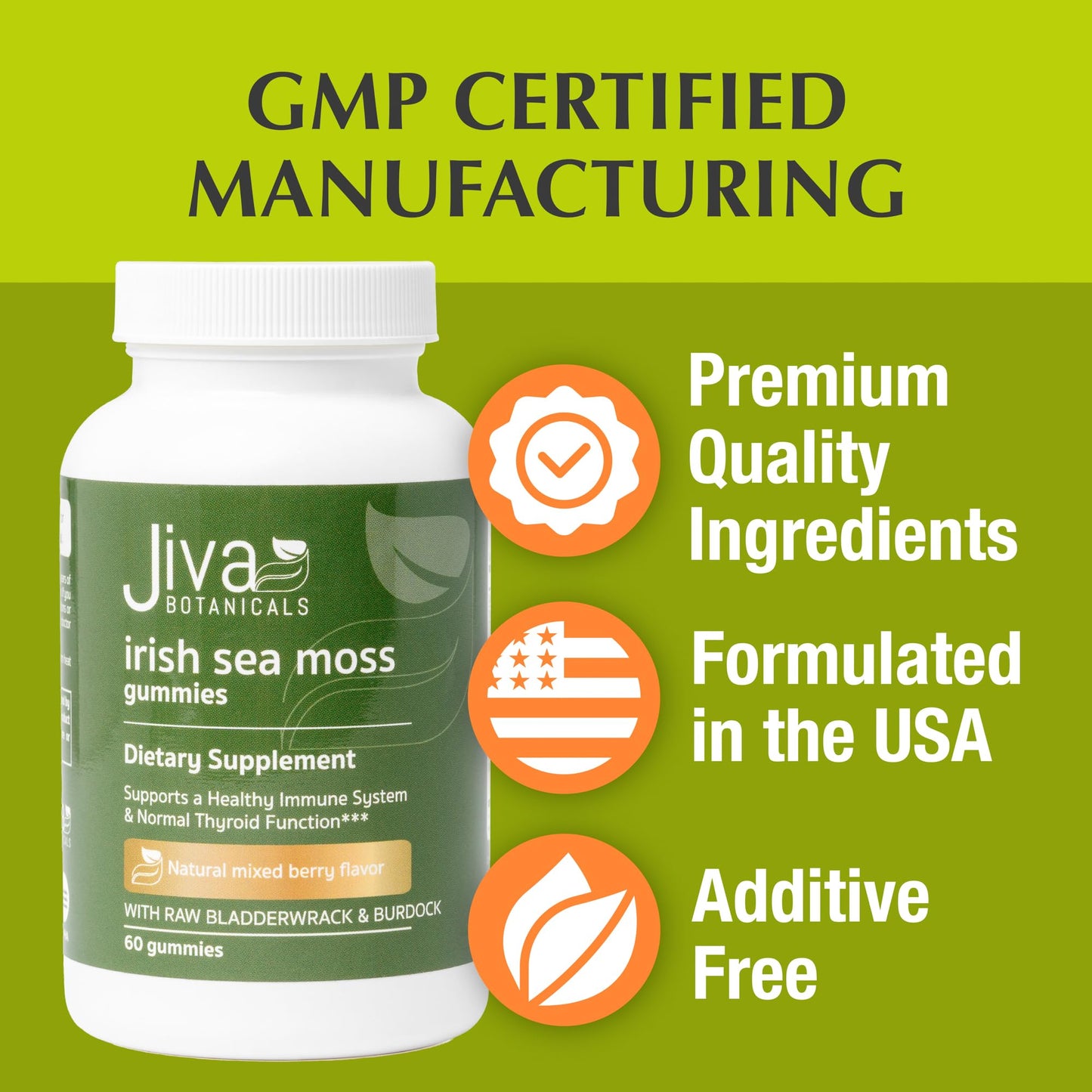 Jiva Botanicals - Irish Sea Moss Gummies with Bladderwrack & Burdock Root 3000mg