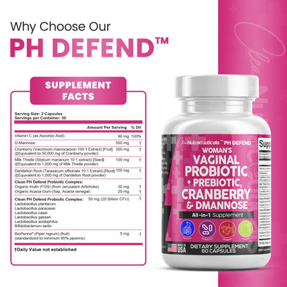 Vaginal Probiotics For Women + Prebiotics 20 Billion Cranberry Pills 30,000mg w/ D-Manno