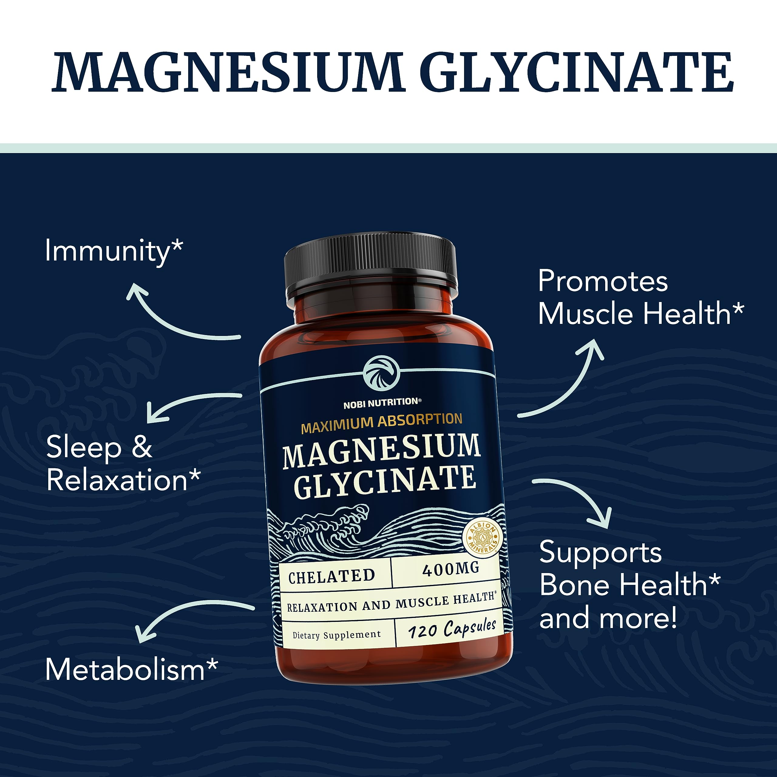 Magnesium Glycinate 400mg | Chelated Bisglycinate for Muscle Relaxation, Bones