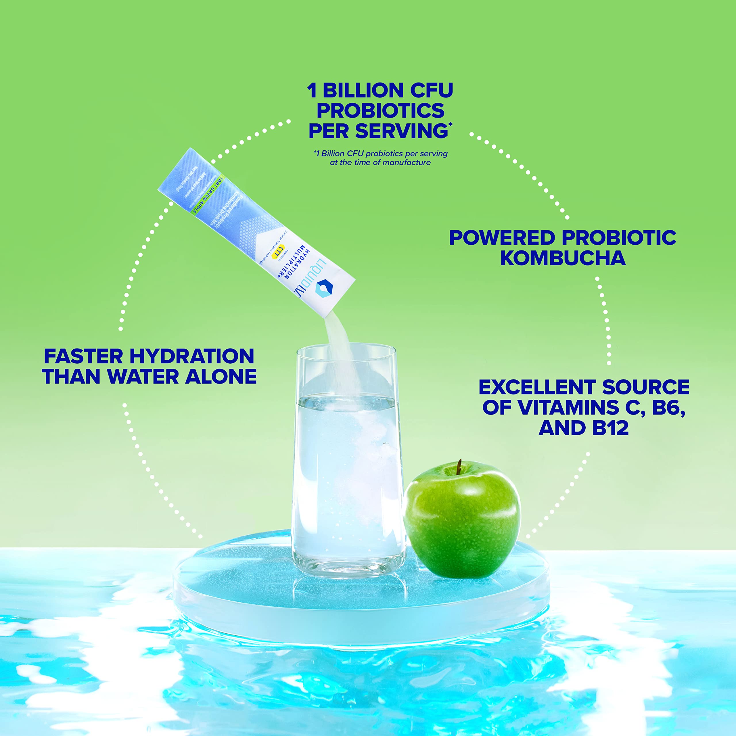 Liquid I.V. Hydration Multiplier + Probiotic Kombucha - Tart Green Apple - Hydration Powder