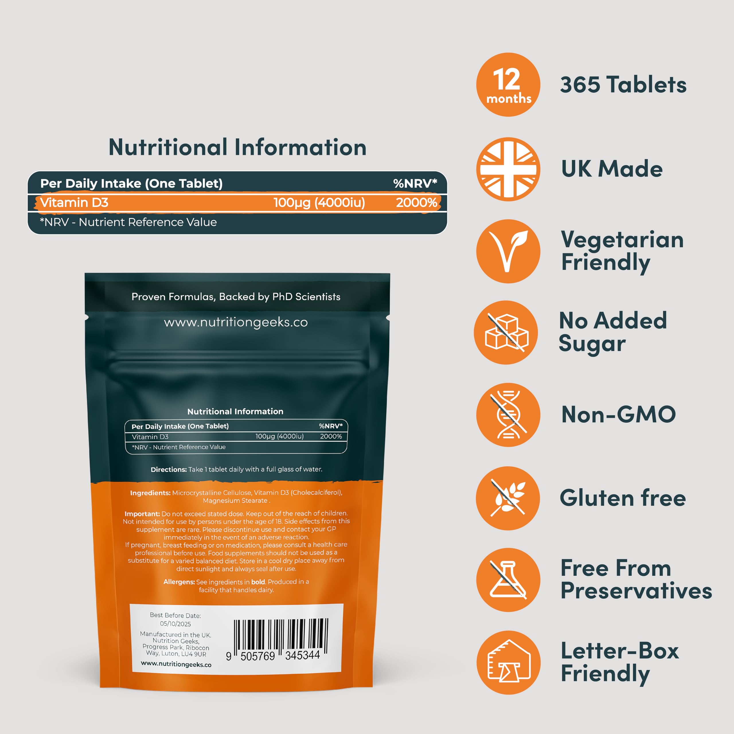 Vegetarian Vitamin D3 4000 iu - 1 Year Supply, 365 Easy-Swallow High Strength Vitamin