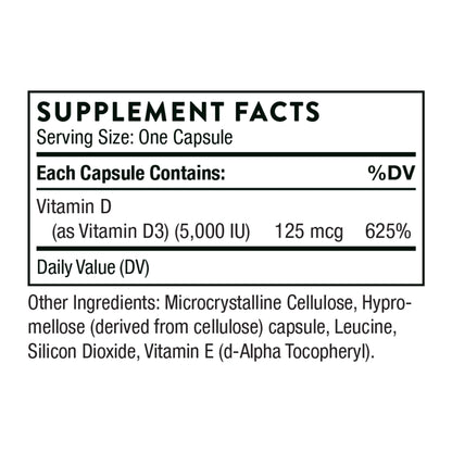 THORNE Vitamin D-5000 - Vitamin D3 Supplement - Support Healthy Bones, Teeth