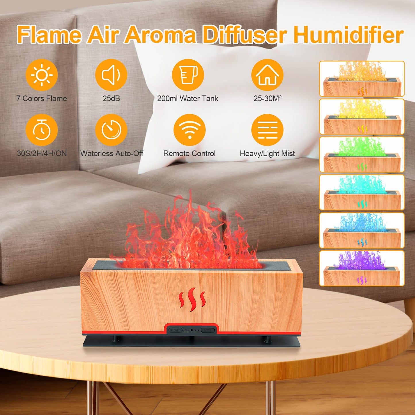 WENPHONE Upgraded 7 Color Essential Oil Diffusers, Flame Air Aroma Diffuser Humidifier, 200ml