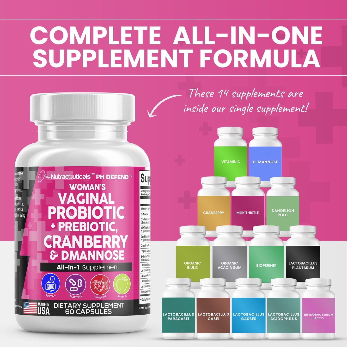 Vaginal Probiotics For Women + Prebiotics 20 Billion Cranberry Pills 30,000mg w/ D-Manno