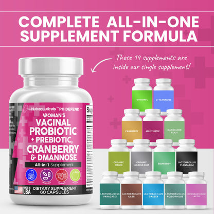 Vaginal Probiotics For Women + Prebiotics 20 Billion Cranberry Pills 30,000mg w/ D-Manno