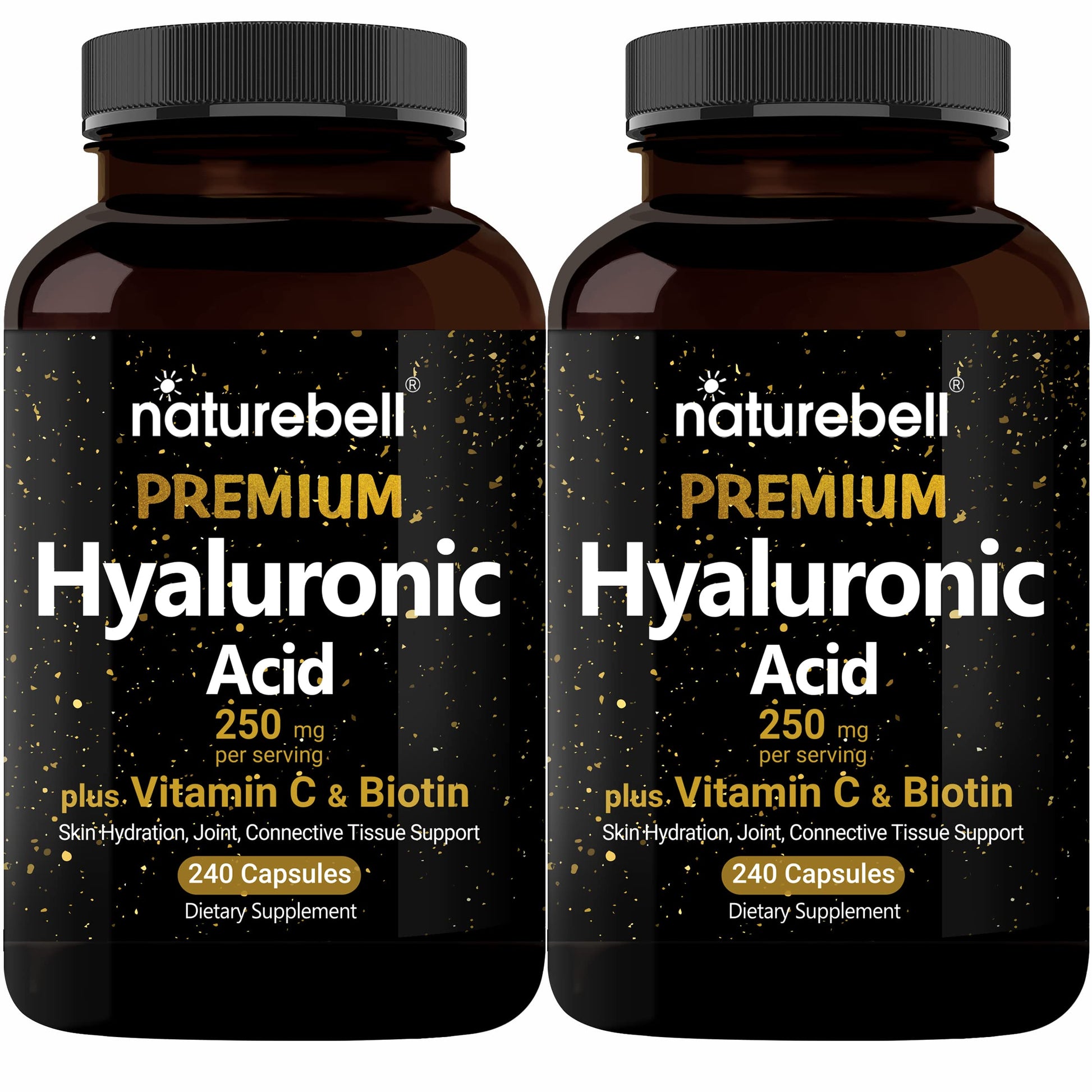 NatureBell 2 Pack Plant Based Hyaluronic Acid Supplements 250mg with 25mg Vitamin C 