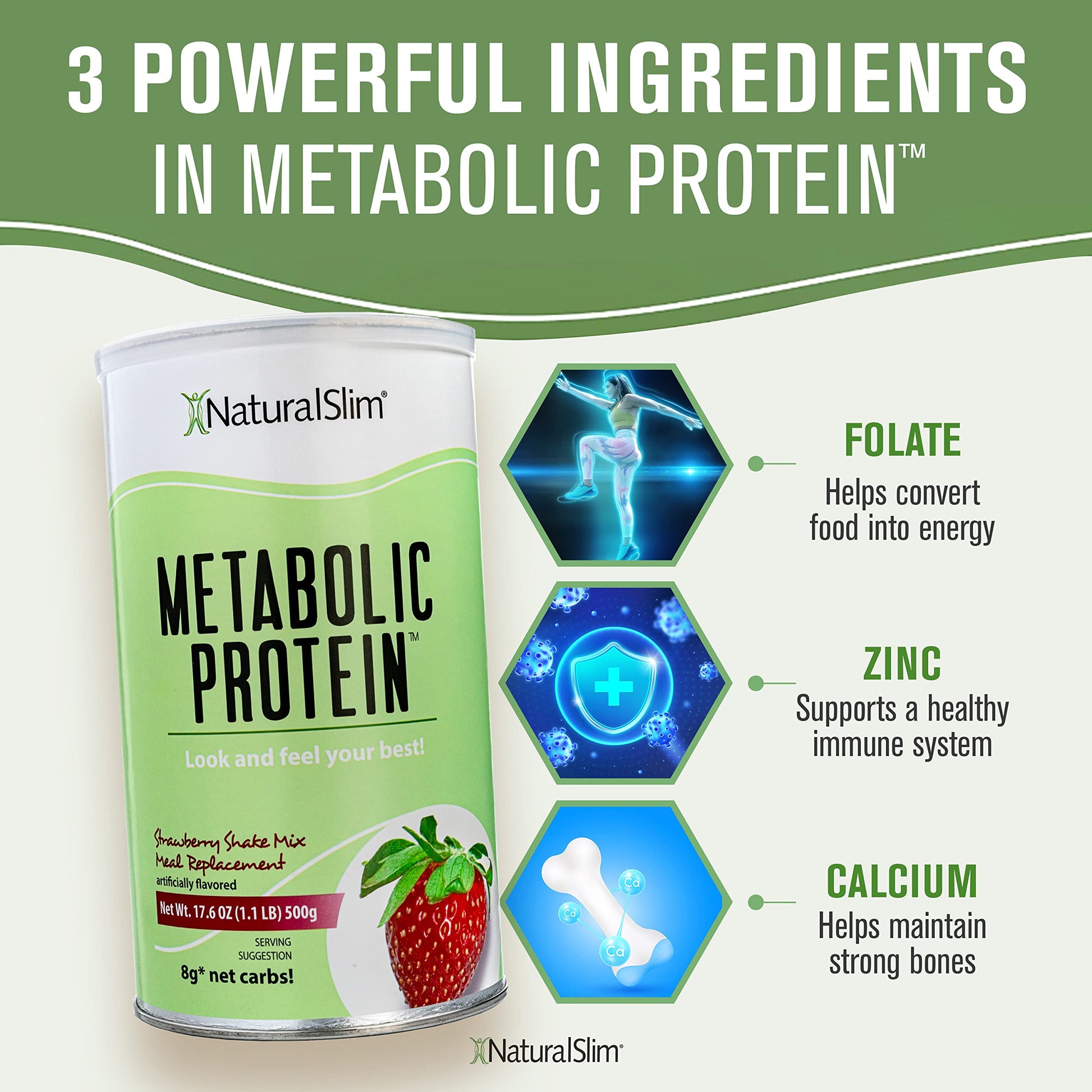NaturalSlim Metabolic Whey Protein Powder Strawberry – Low Carb, Meal Replacement NaturalSlim