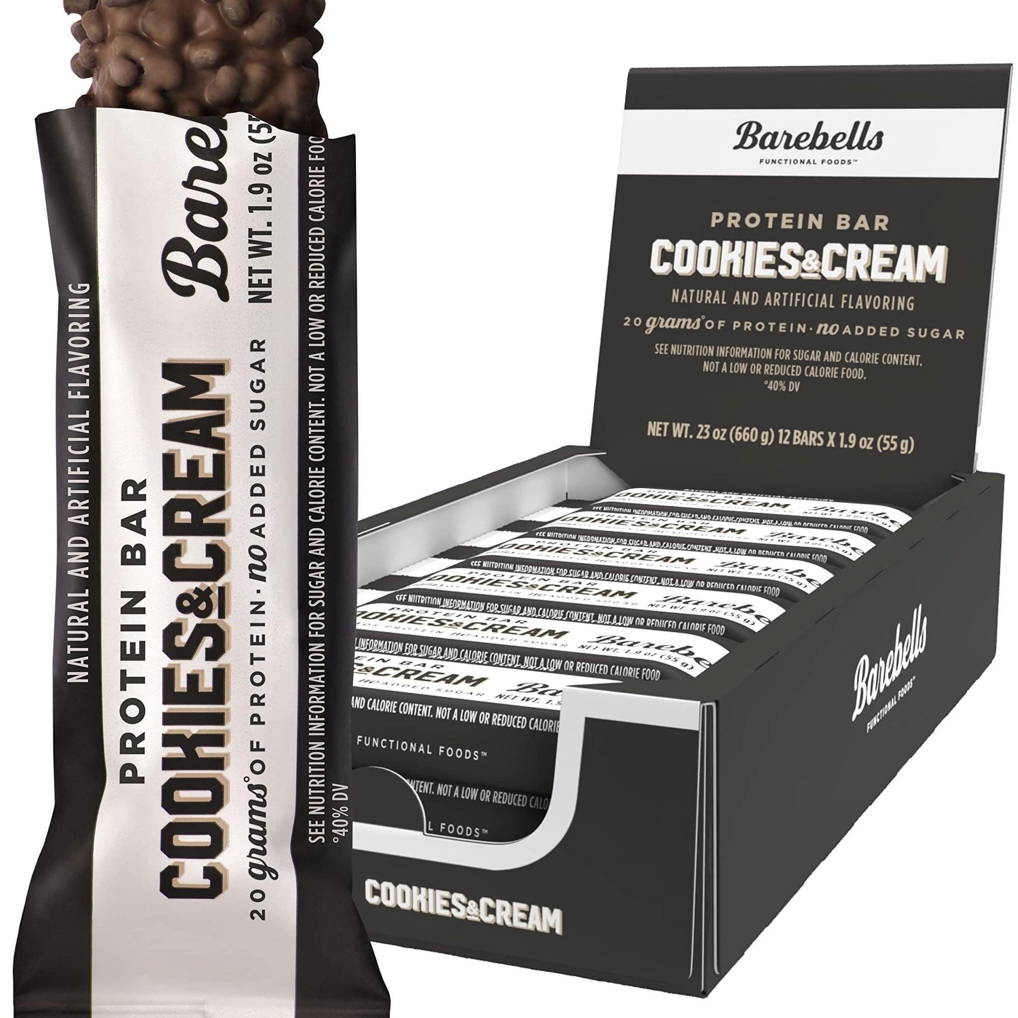 Barebells Protein Bars Cookies & Cream - 12 Count, 1.9oz Bars - Protein Snacks with 20g 