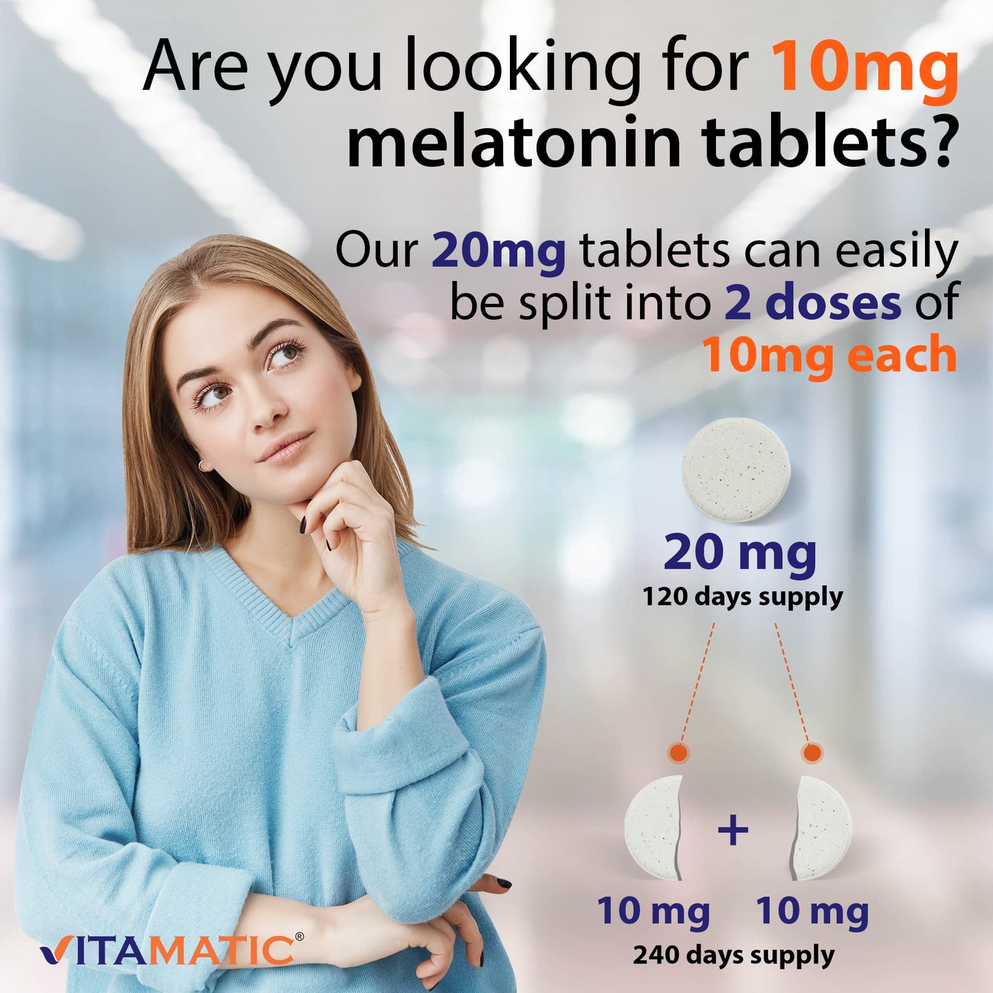 Vitamatic Melatonin 20mg Tablets | Vegetarian, Non-GMO, 6 pack
