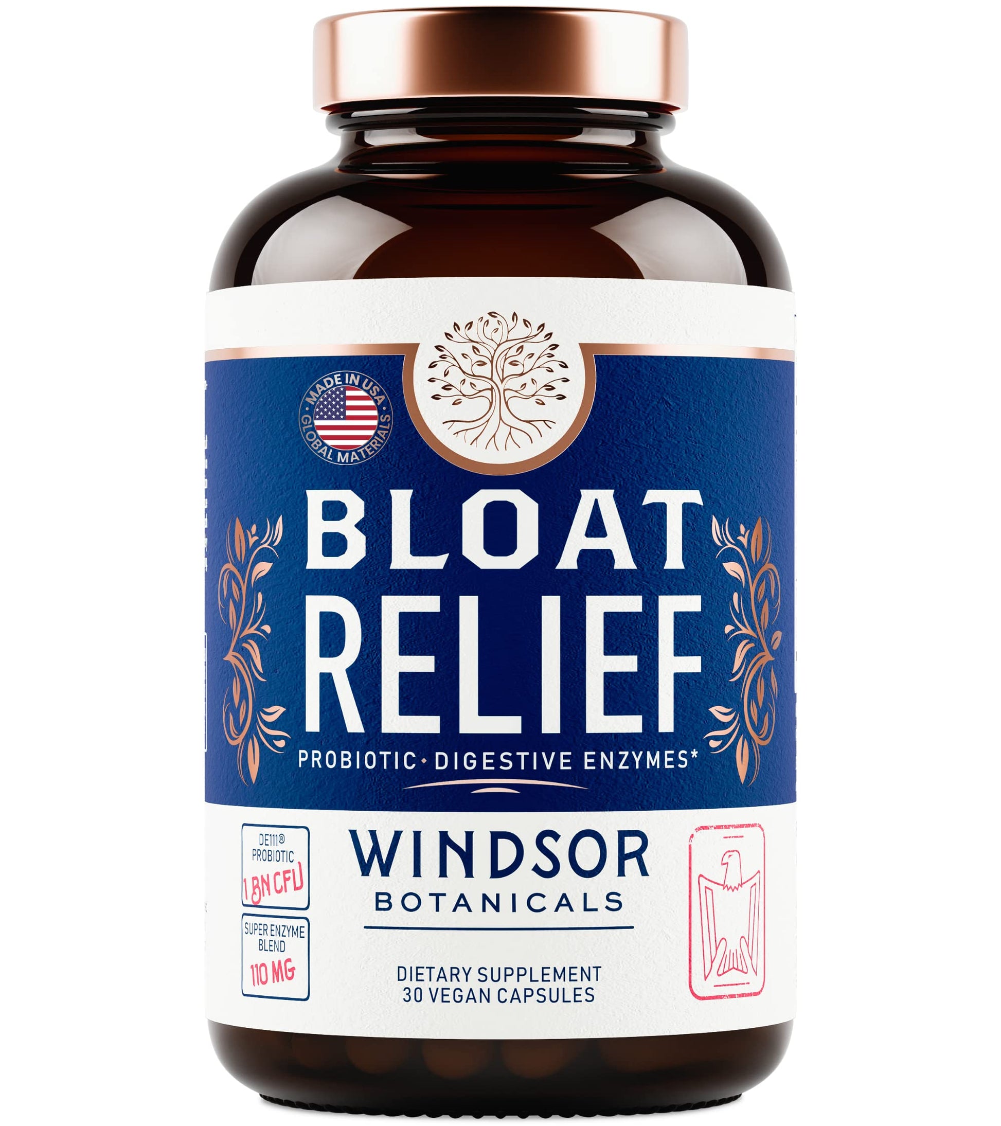 Bloat Relief Probiotic and Digestive Enzymes - Anti Bloating Turmeric, Fennel, Bromelain IBS WINDSOR BOTANICALS