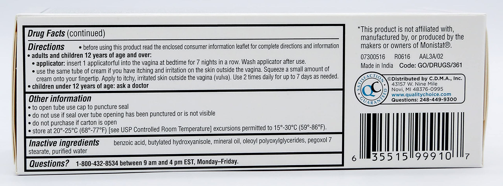 Quality Choice Miconazole Nitrate 2% 7 Day Vaginal Antifungal Cream, 1.59 Ounces (45g) Quality Choice
