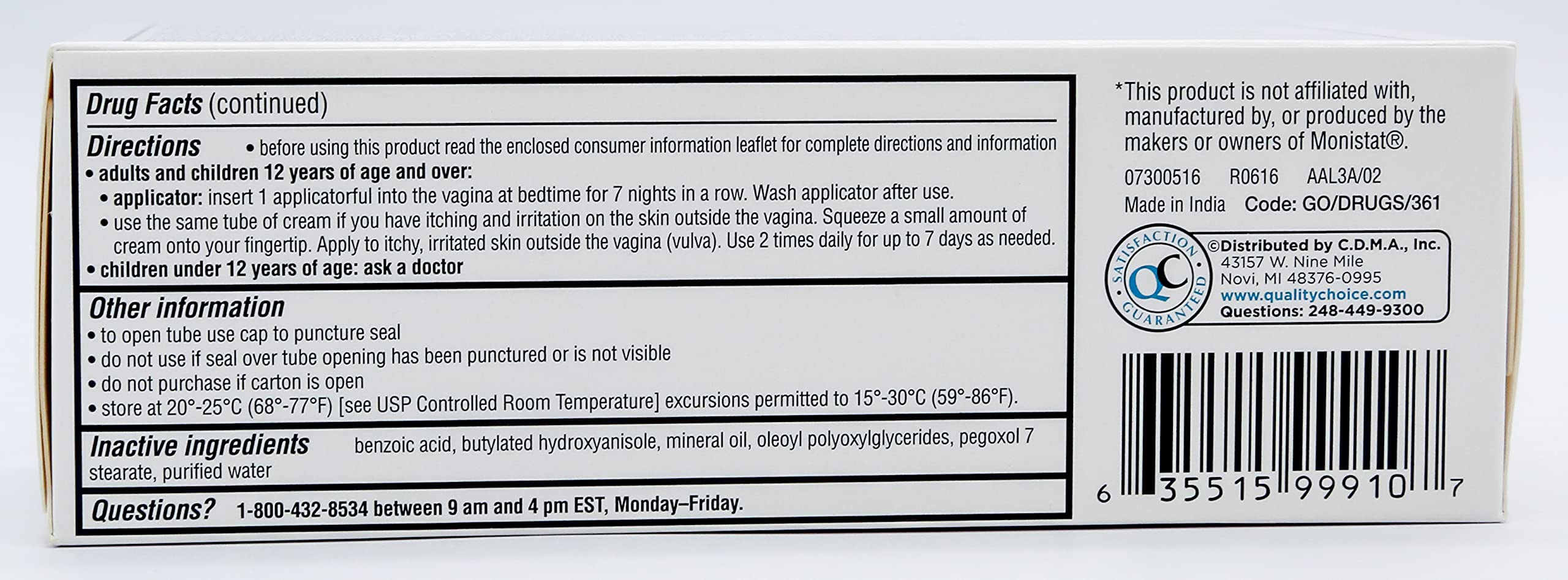 Quality Choice Miconazole Nitrate 2% 7 Day Vaginal Antifungal Cream, 1.59 Ounces (45g) Quality Choice
