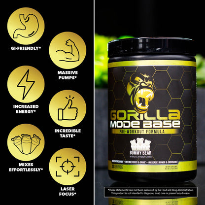 Gorilla Mode Base Pre Workout - Raises Nitric Oxide · Intense Focus & Drive · Endurance