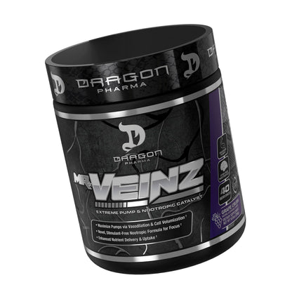DRAGON PHARMA Mr. Veinz Stim Free Pre-Workout, Extreme Pump & Nootropic Catalyst, Maximize Pumps via Vasodilation & Cell Volumization, Stimulant-Free Formula for Focus (40 Servings, Apple Juice)