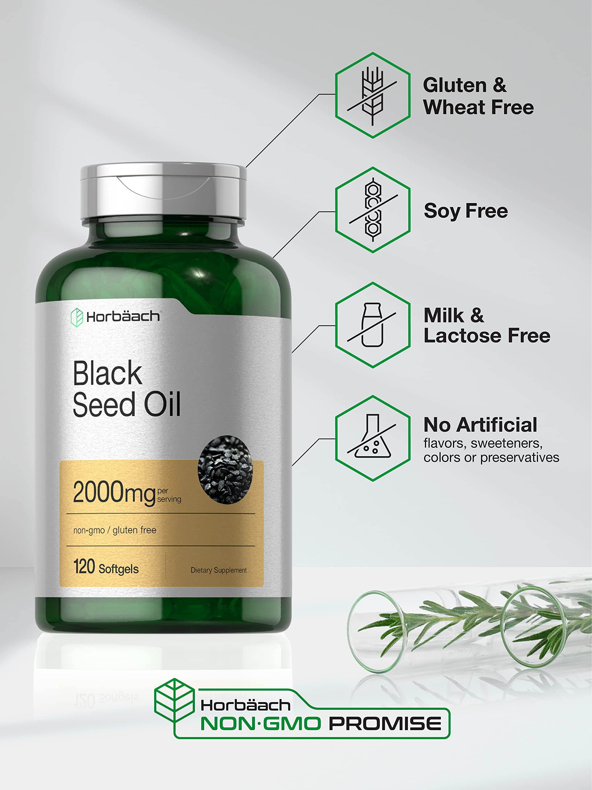 Black Seed Oil 2000mg | 120 Softgel Capsules | Cold Pressed Nigella Sativa Pills Horbäach