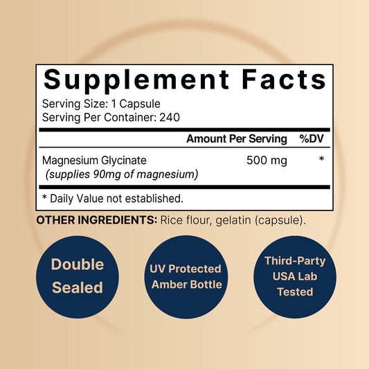 2 Pack Magnesium Glycinate 500mg, 480 Capsules – 100% Chelated for Max Absorption