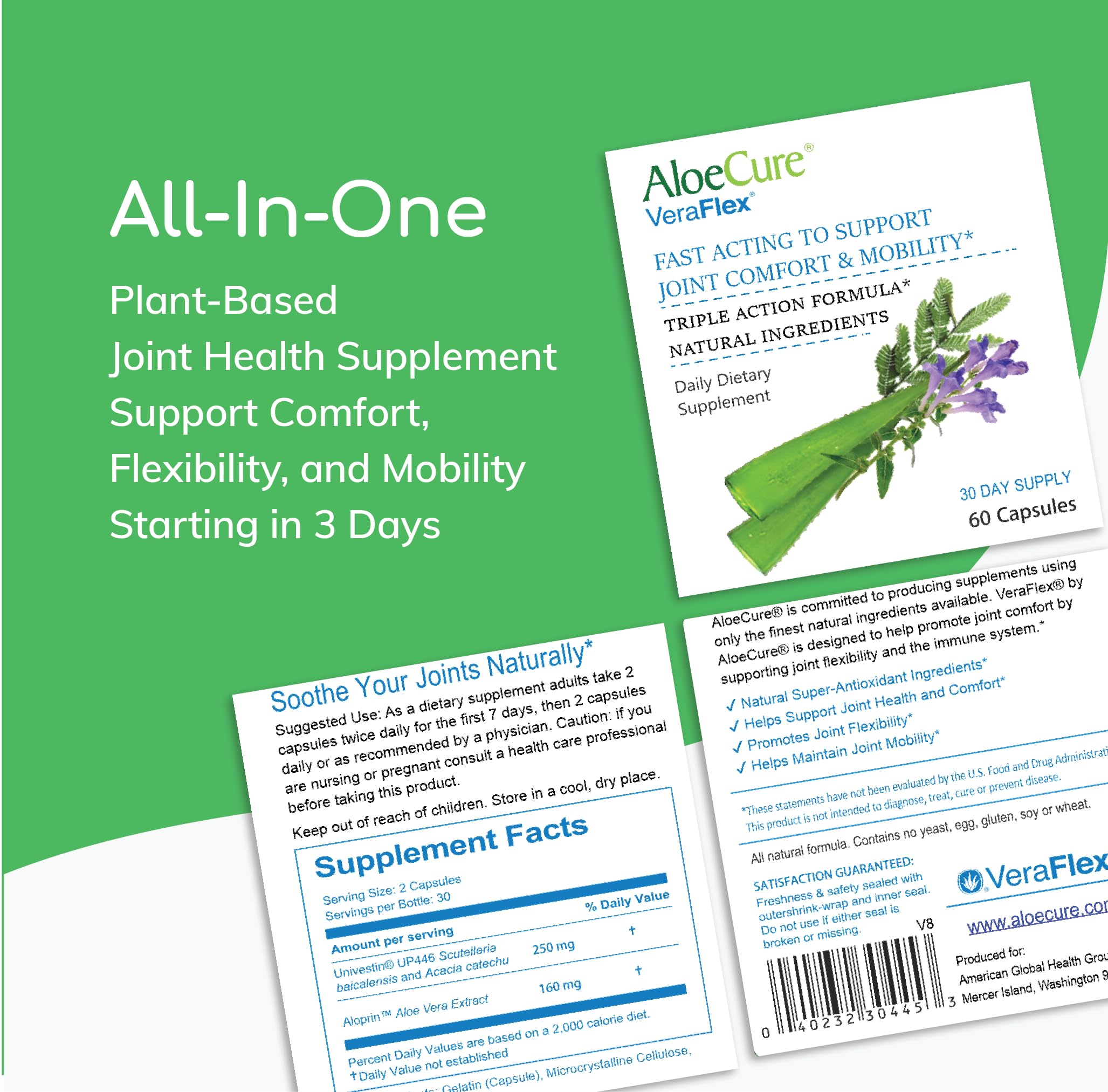 AloeCure VeraFlex Natural Joint Support Supplement with USDA Organic Aloe Vera AloeCure