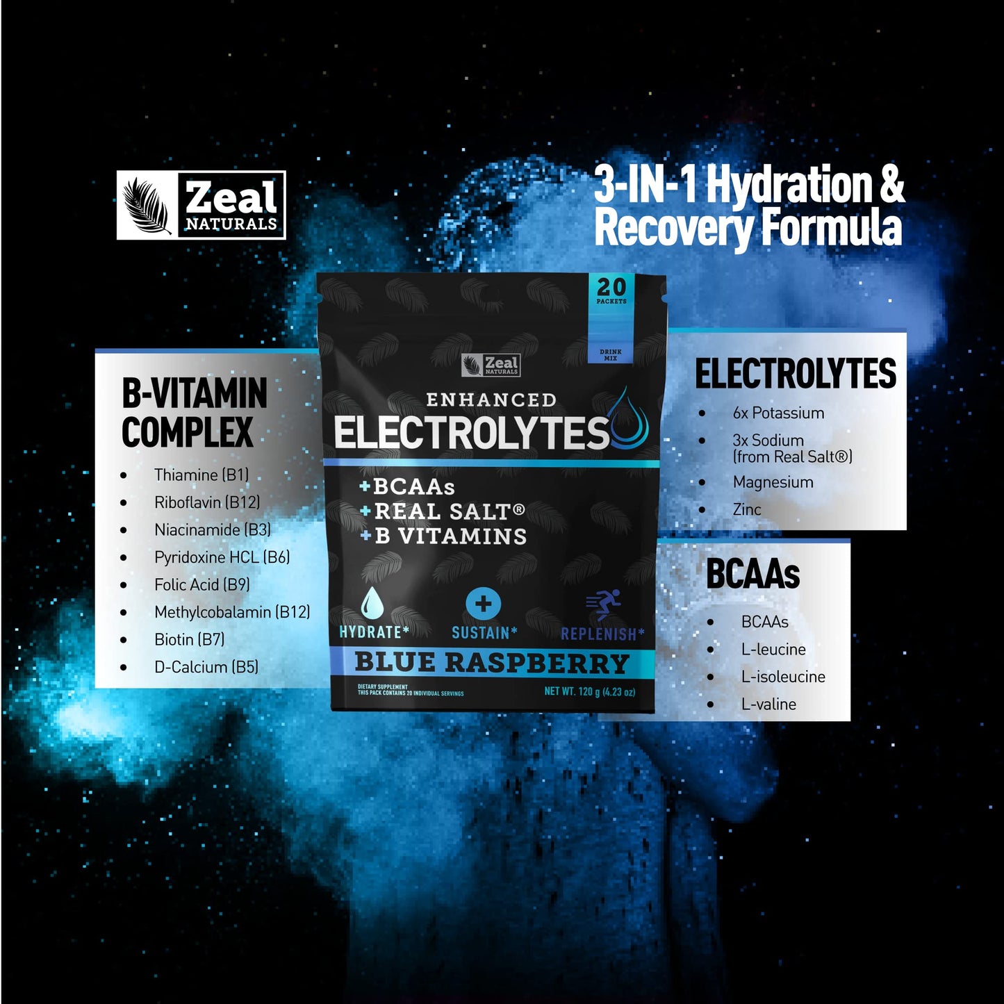 Enhanced Powder Stick Packs (Blue Raspberry - 20 Packets) Sugar Free + BCAA B-Vitamin