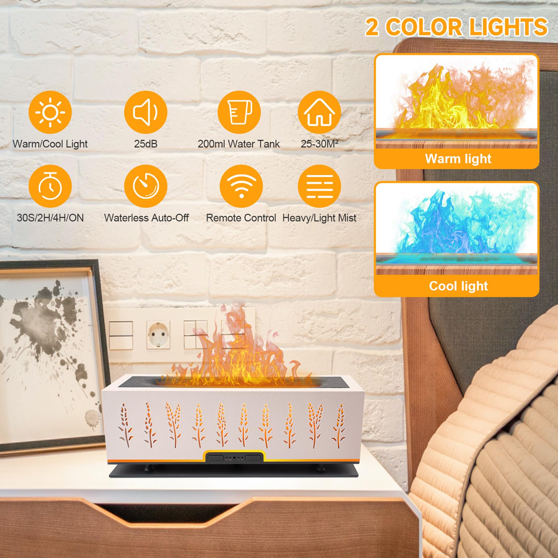 WENPHONE Flame Air Aroma Diffuser Humidifier, Essential Oil Diffuser, 200ml Aromatherapy Diffuser WENPHONE