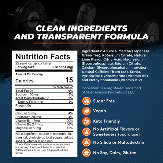 Foxhound Fuel Keto Pre Workout Powder Electrolytes Drink Mix, Sugar Free Preworkout for Men & Women, Supports Energy, Hydration, with B Vitamins, Vegan, Clean & Natural, Matcha Green Tea, 25 Servings