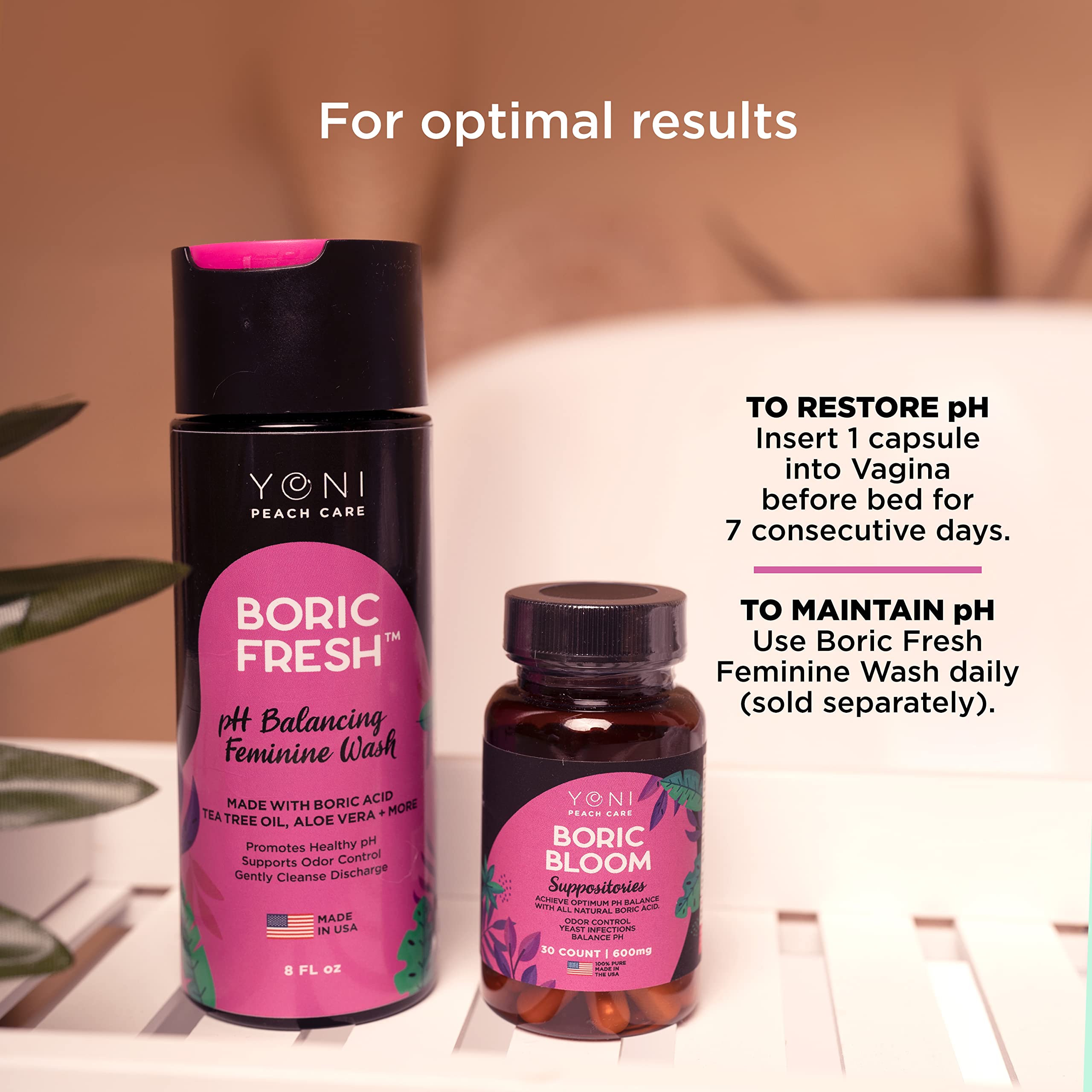 Boric Acid Suppositories - Vaginial Suppository Bacterial Vaginosis, pH Balance for Women Pills Yoni Peach Care