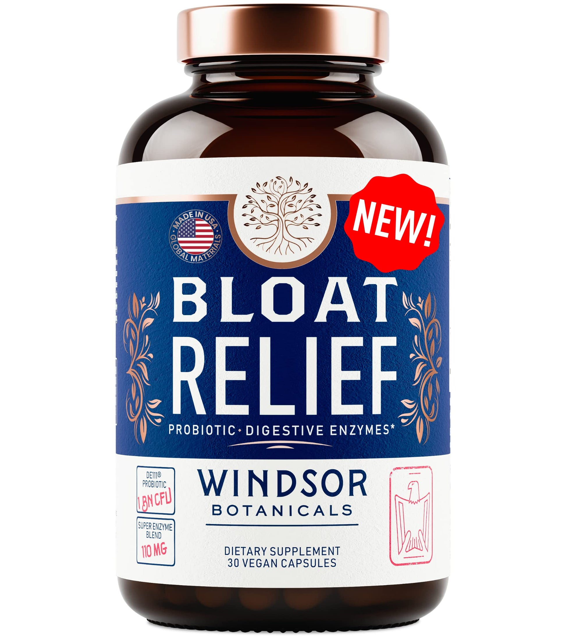 Bloat Relief Probiotic and Digestive Enzymes - Anti Bloating Turmeric, Fennel, Bromelain IBS WINDSOR BOTANICALS