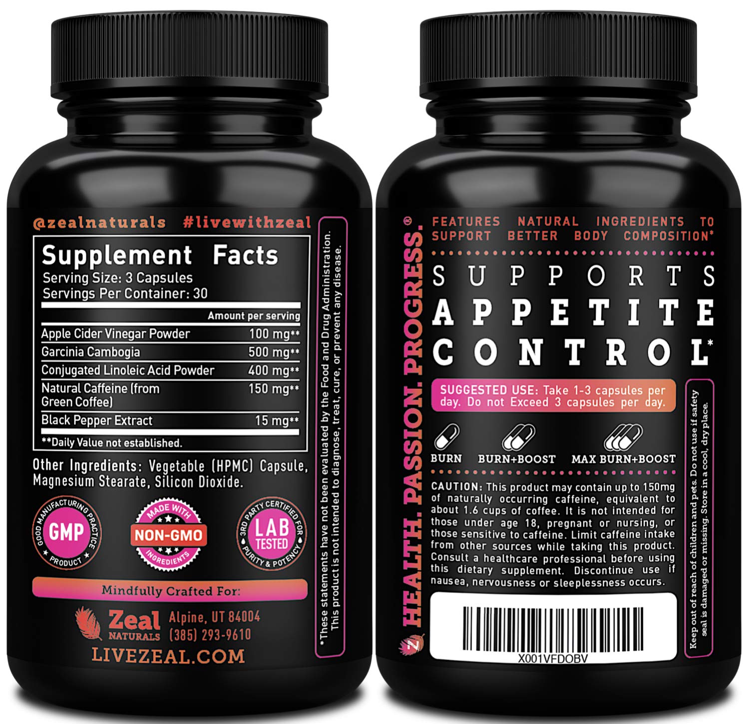 Apple Cider Vinegar Weight Management Pills for Women - Garcinia Cambogia + w. CLA Zeal Naturals