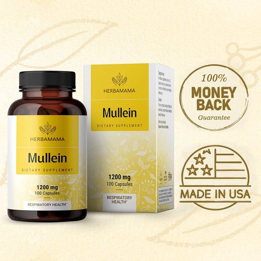 HERBAMAMA Mullein Leaf Capsules Respiratory Health - Organic Mullein Leaf Extract