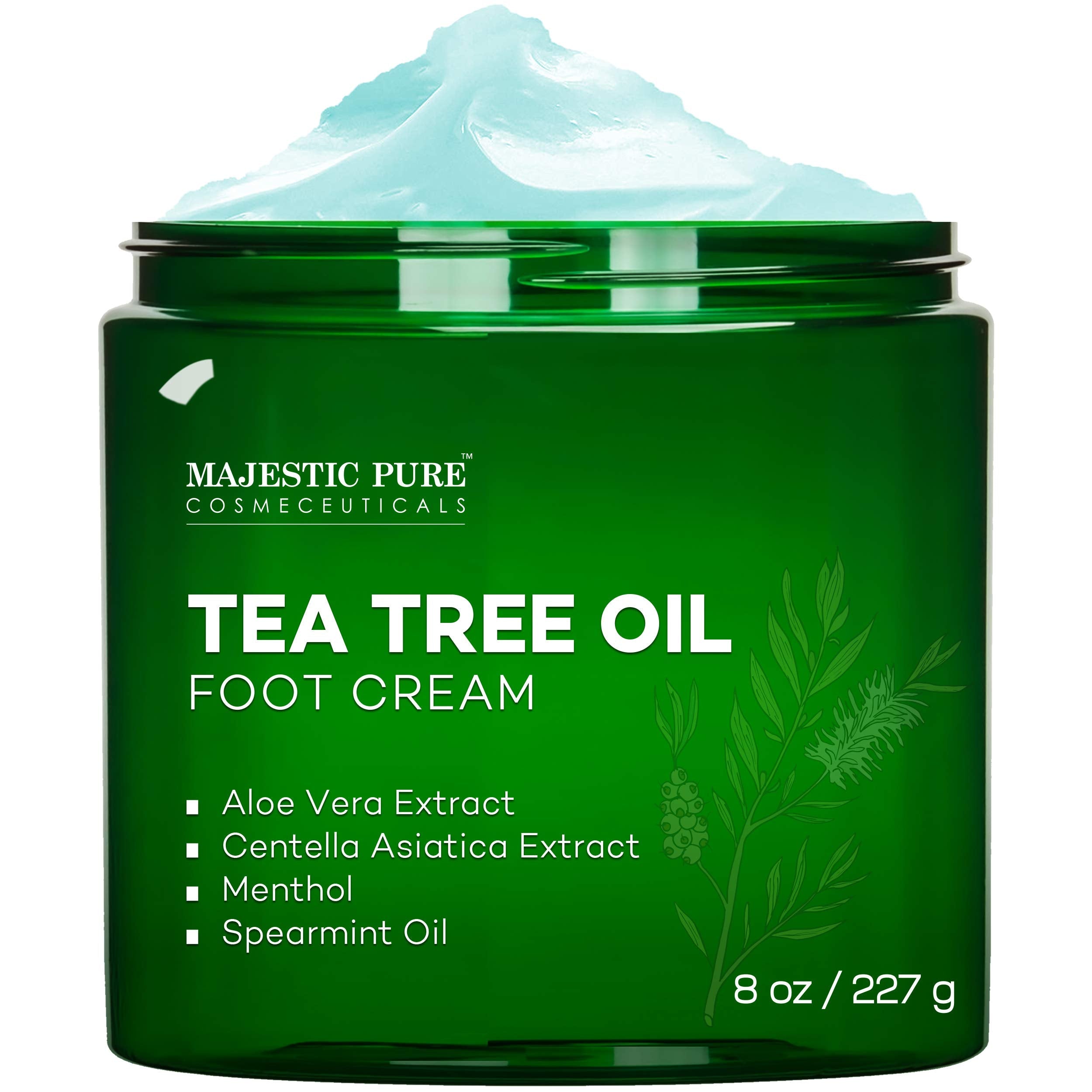 MAJESTIC PURE Athletes Foot Cream with Tea Tree Oil, Aloe & Spearmint - Hydrates