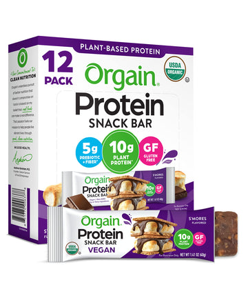 Orgain Organic Vegan Protein Bars, Smores - 10g Plant Based Protein, Gluten Free Snack 