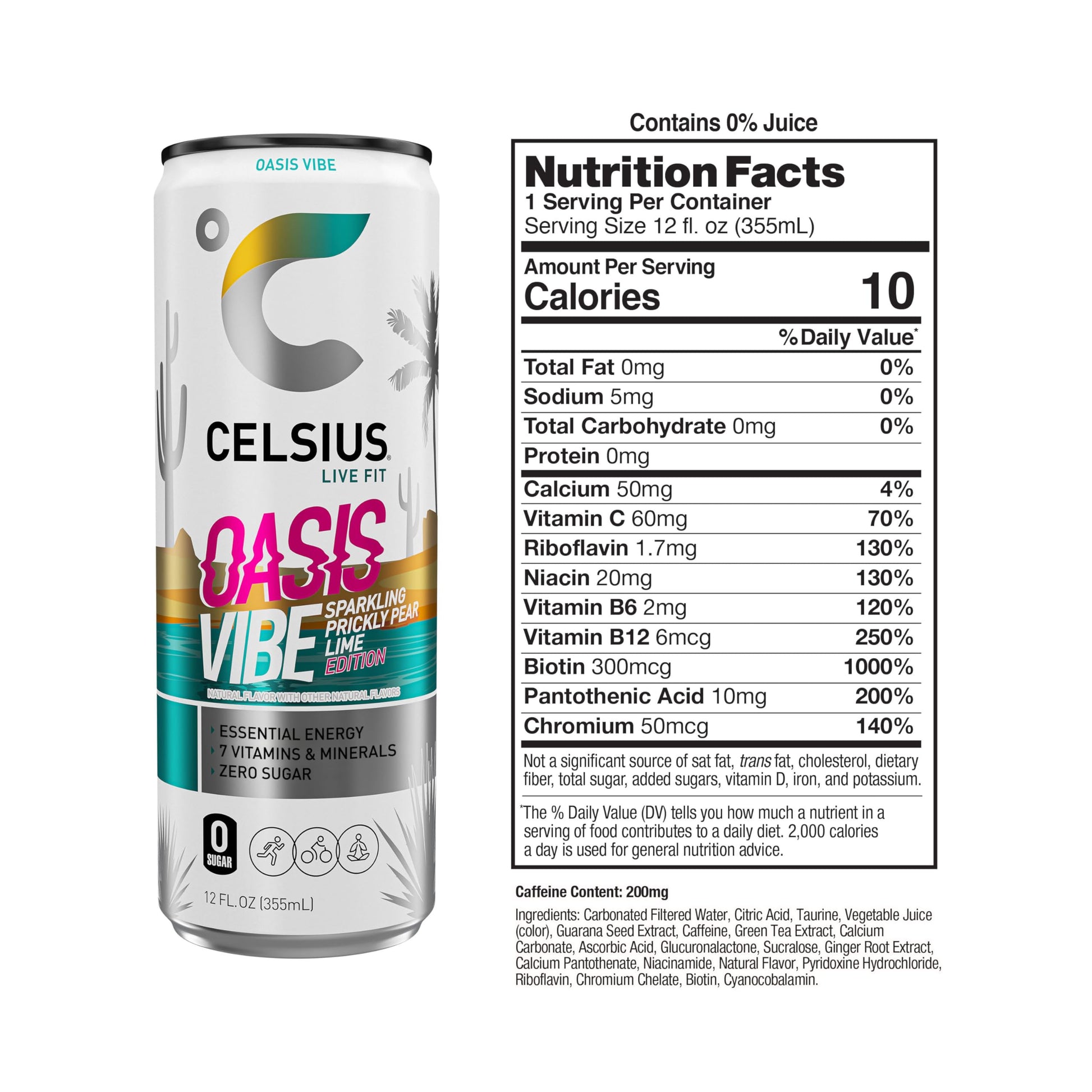 CELSIUS Sparkling Oasis Vibe, Functional Essential Energy Drink, 12 Fl Oz (Pack of 12) CELSIUS