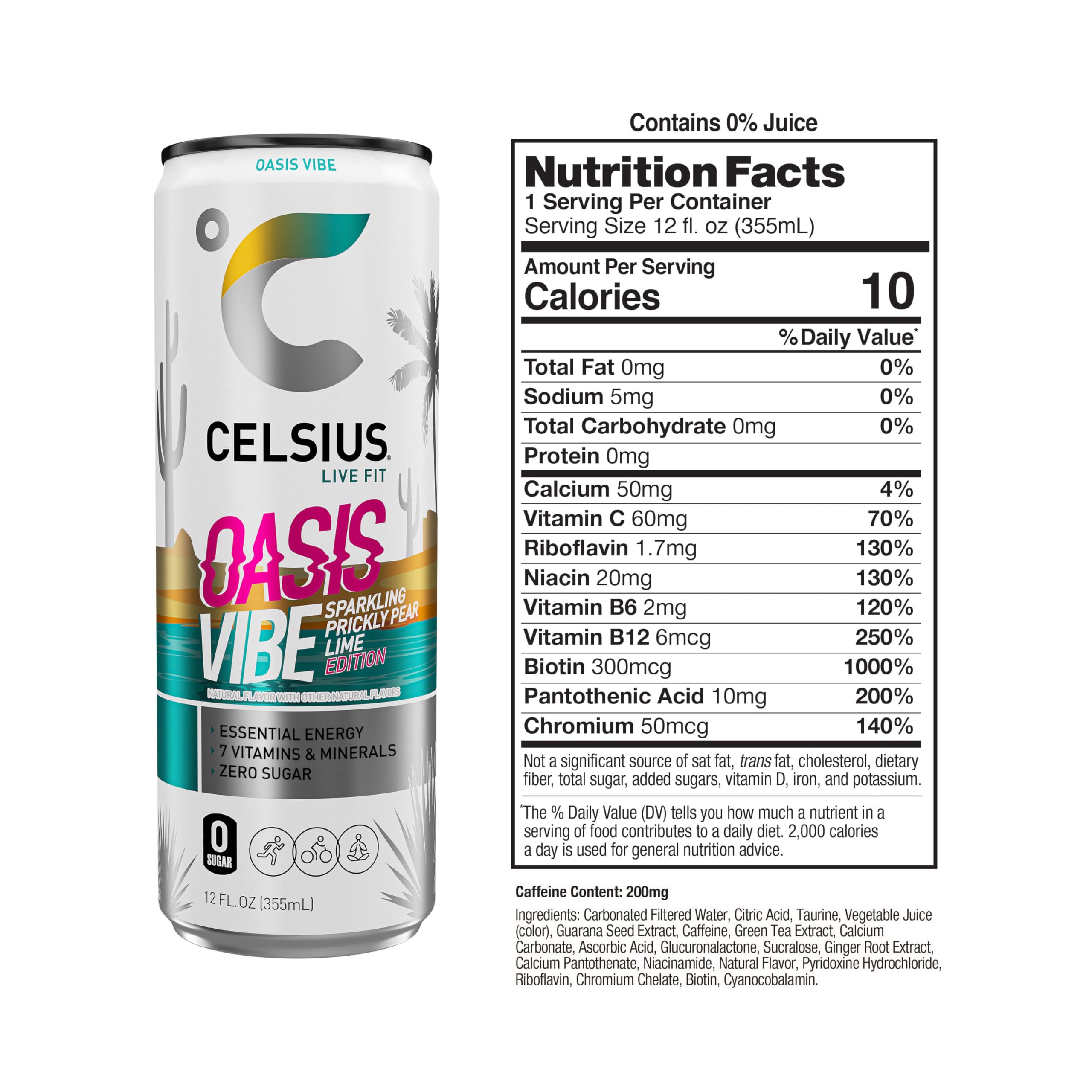 CELSIUS Sparkling Oasis Vibe, Functional Essential Energy Drink, 12 Fl Oz (Pack of 12) CELSIUS