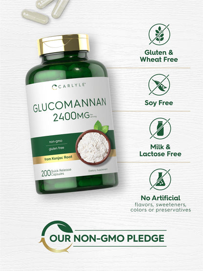 Carlyle Glucomannan Capsules | 200 Count | Soluble Fiber Pills | Non-GMO
