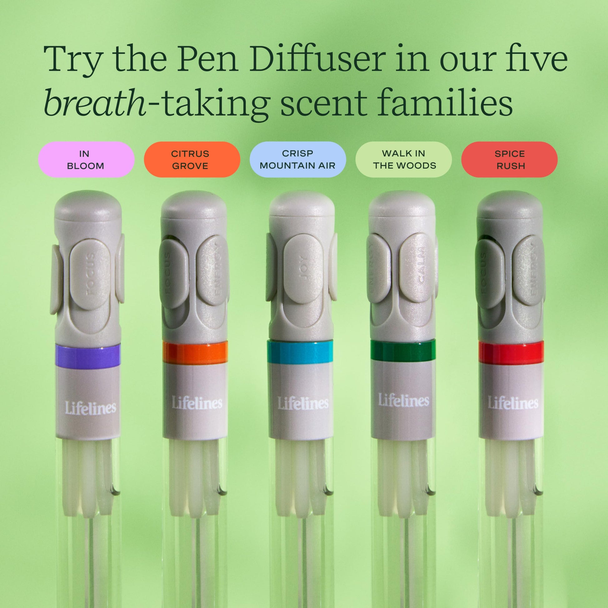 Pen Diffuser in Crisp Mountain Air Essential Oil Blends - Elegant 1.0mm Ballpoint Tip - Black Pen Lifelines