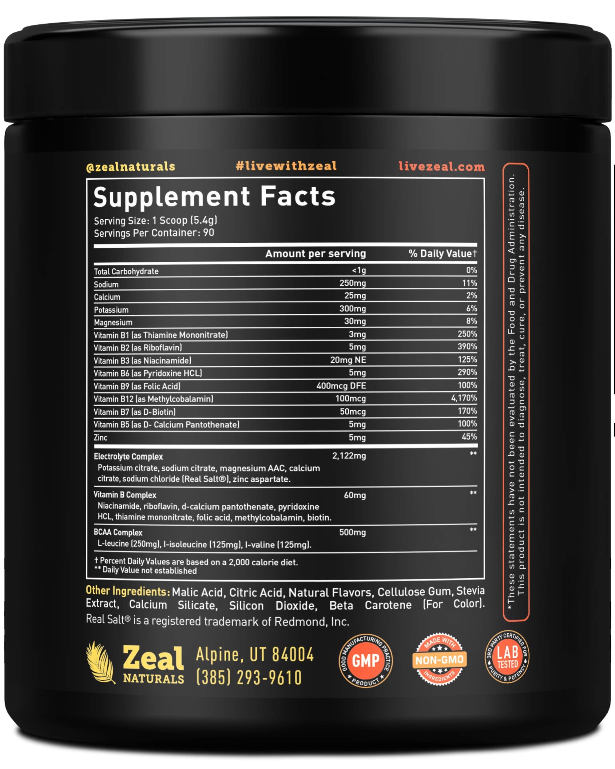 Enhanced Electrolyte Powder (Peach Mango | 90ct.) + BCAA, B-Vitamins & Real Salt Zeal Naturals