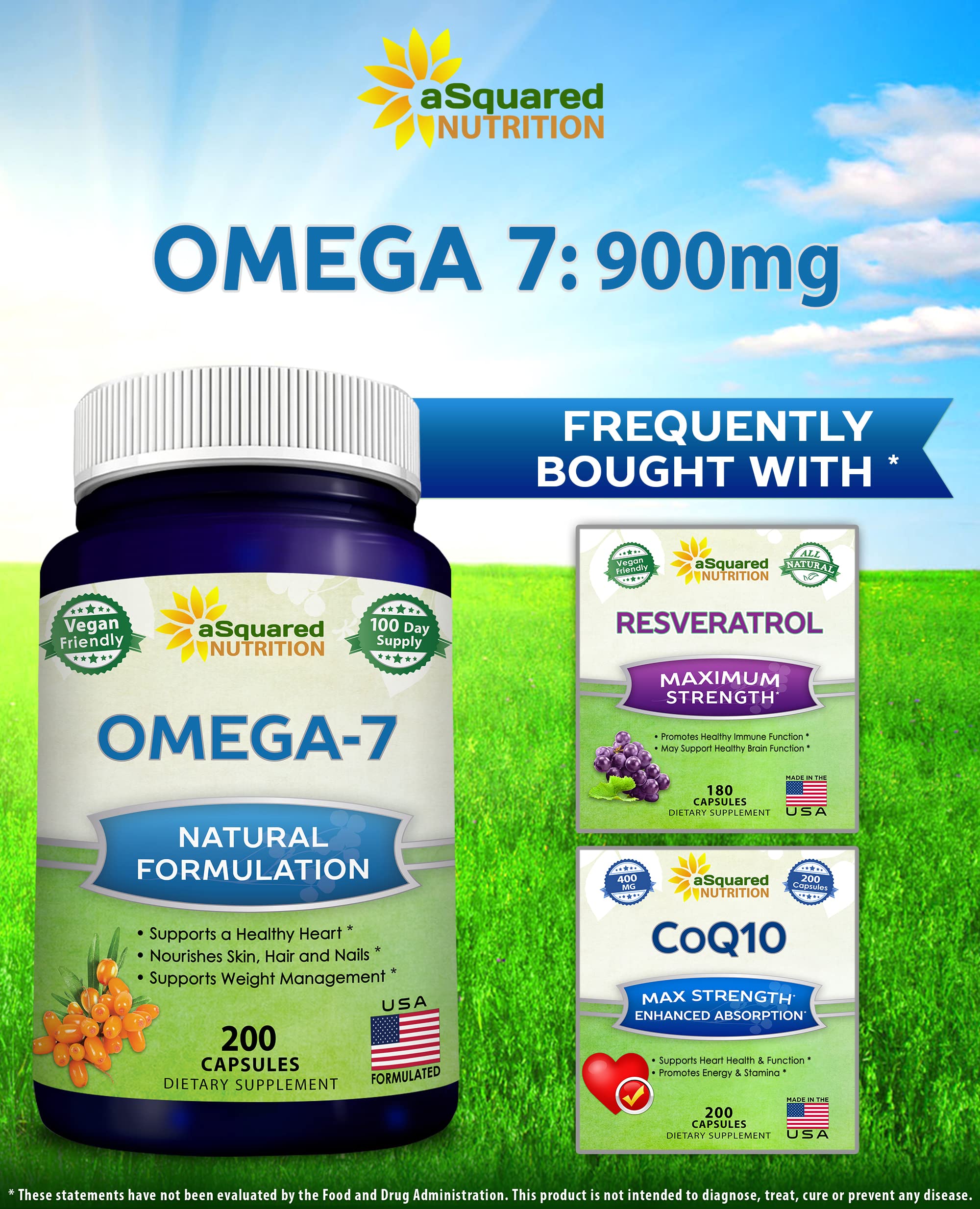 aSquared Nutrition Purified Omega 7 Fatty Acids-200 Capsules from Natural Sea Buckthorn aSquared Nutrition