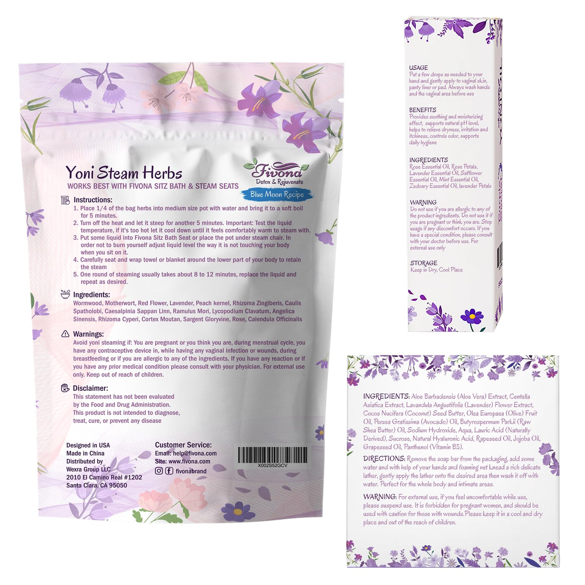 FIVONA Yoni Care Kit 3 in 1 - pH Balanced Natural Vaginal Oil 30 ml, Organic Herbal Soap 5.3 oz FIVONA