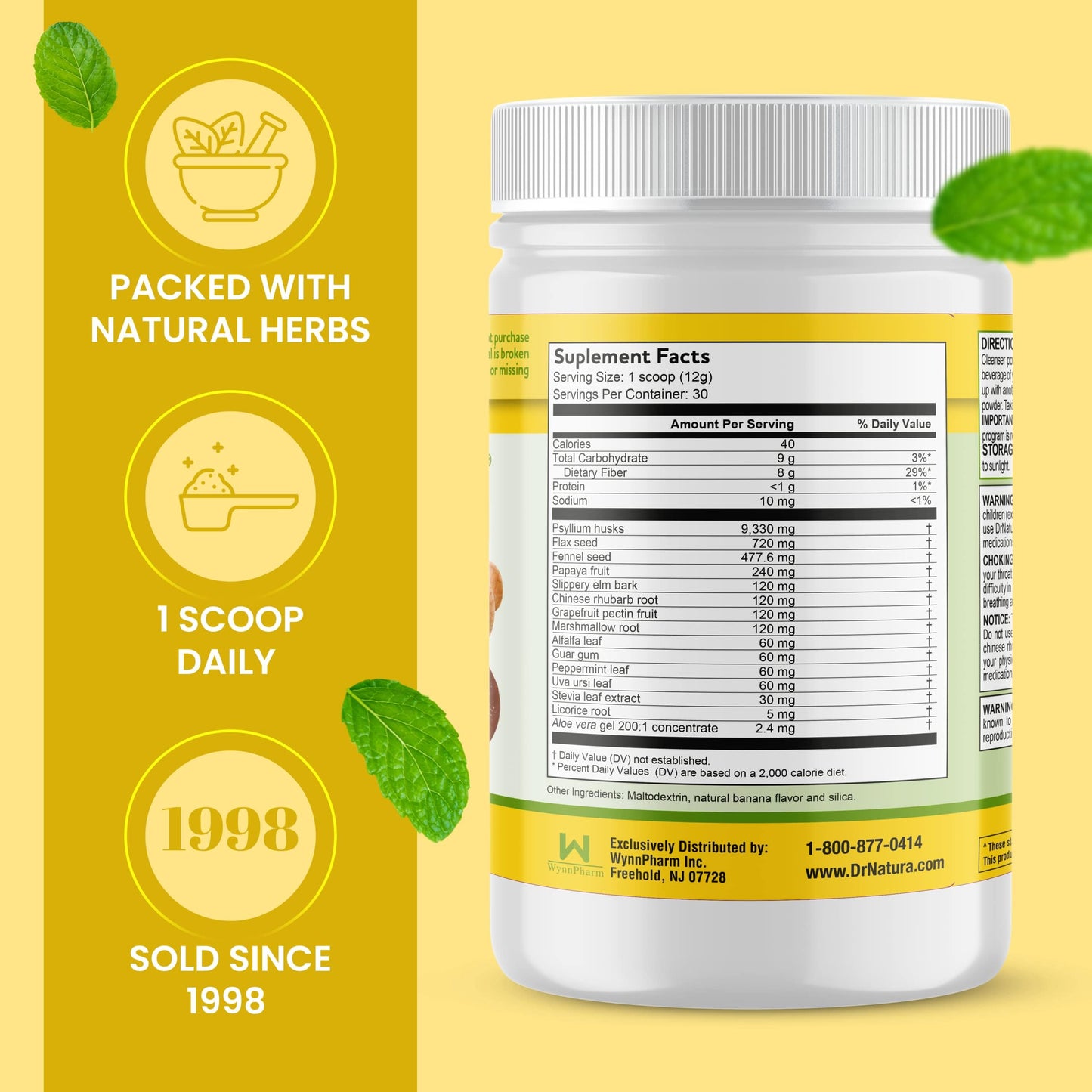 Dr Natura Colonix Intestinal Cleanser, All-Natural Daily Fiber, Colon Detox and Cleanse