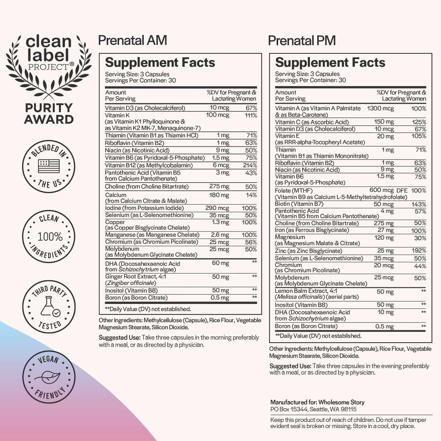 Premium Bioavailable Prenatal & Postnatal Vitamins for Women with DHA, Folate & Iron Wholesome Story