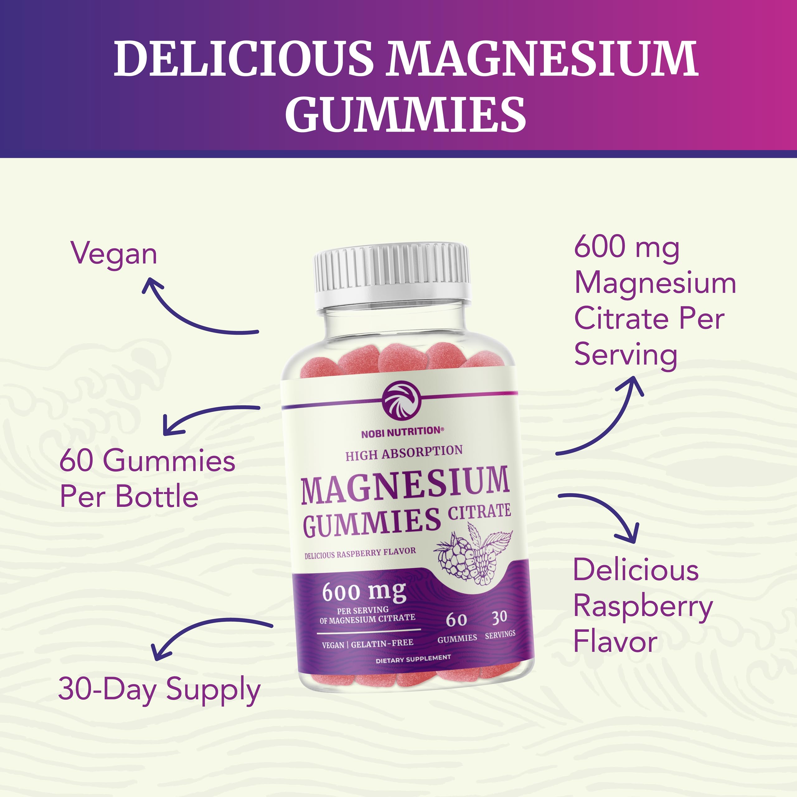 Magnesium Citrate Gummies | 600mg | High Absorption Magnesium for Calm Nobi Nutrition
