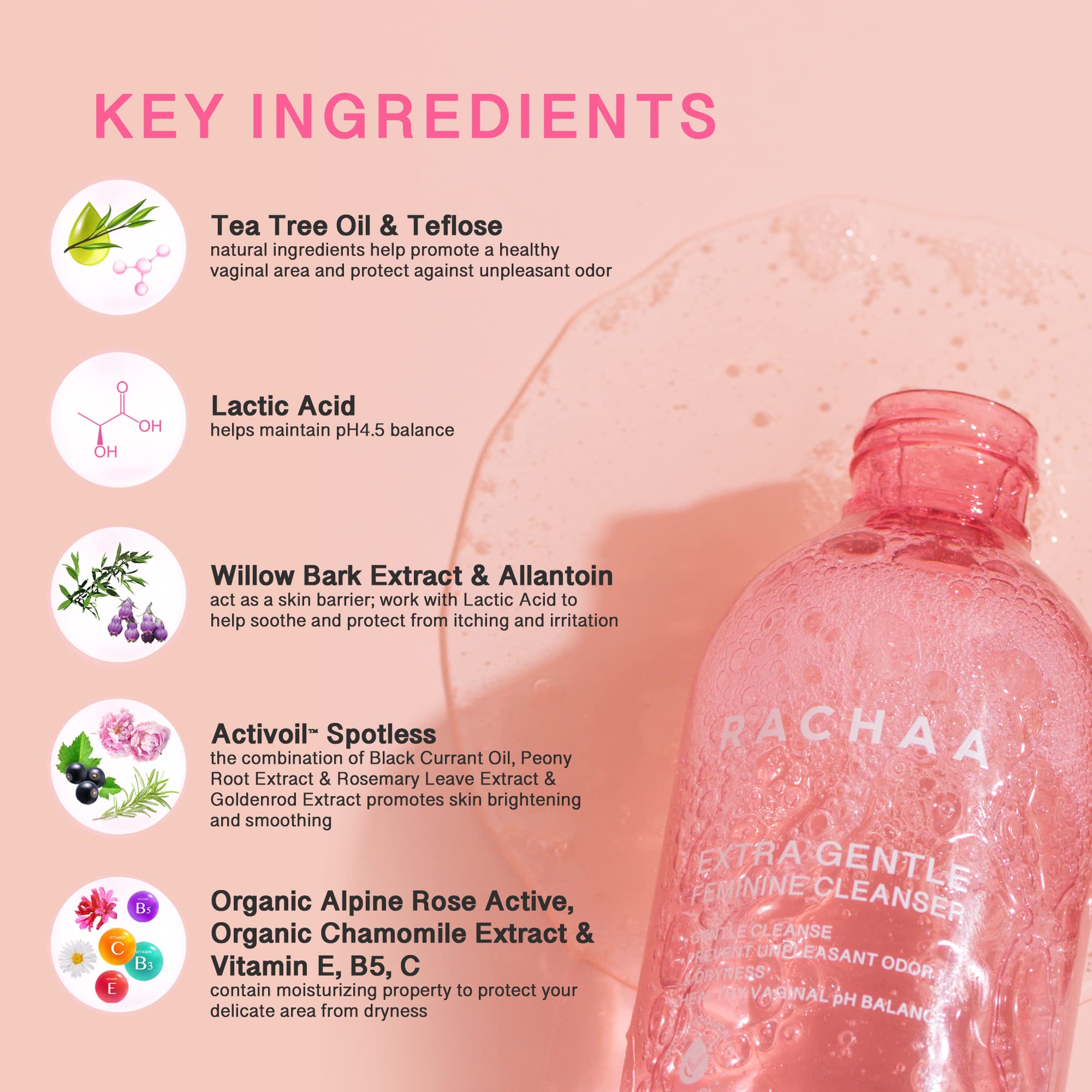 RACHAA Feminine Wash for Women, Lightening and Moisturizing, pH Balance Intimate Wash RACHAA