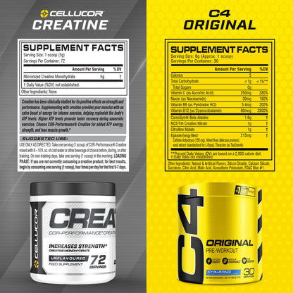 Cellucor Pre Workout & Creatine Bundle, C4 Original Pre Workout Powder, Icy Blue Razz