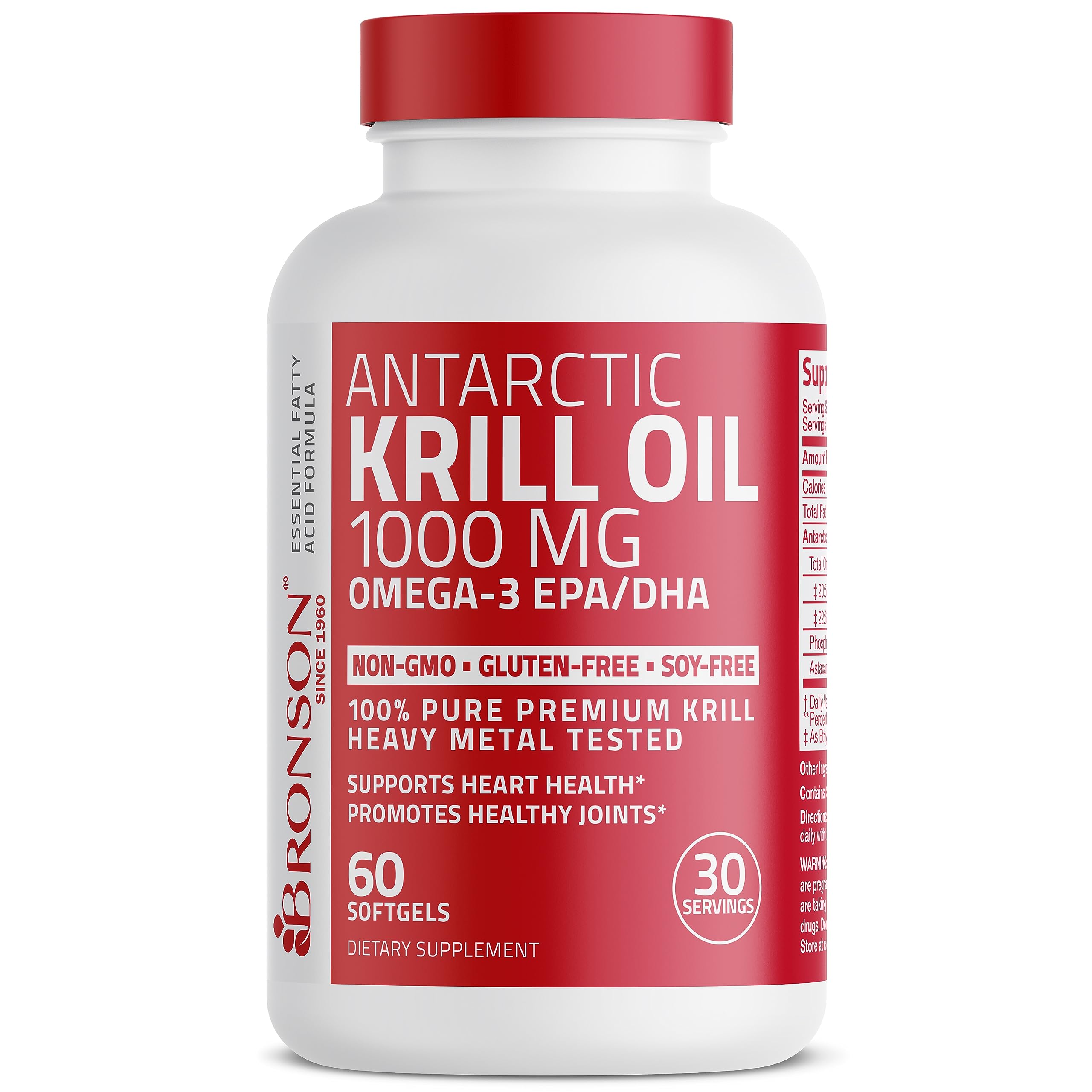 Bronson Antarctic Krill Oil 1000 mg with Omega-3s EPA, DHA, Astaxanthin Bronson