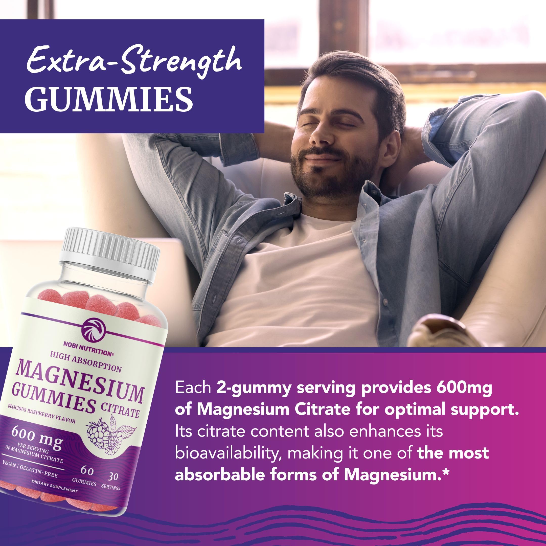 Magnesium Citrate Gummies | 600mg | High Absorption Magnesium for Calm Nobi Nutrition