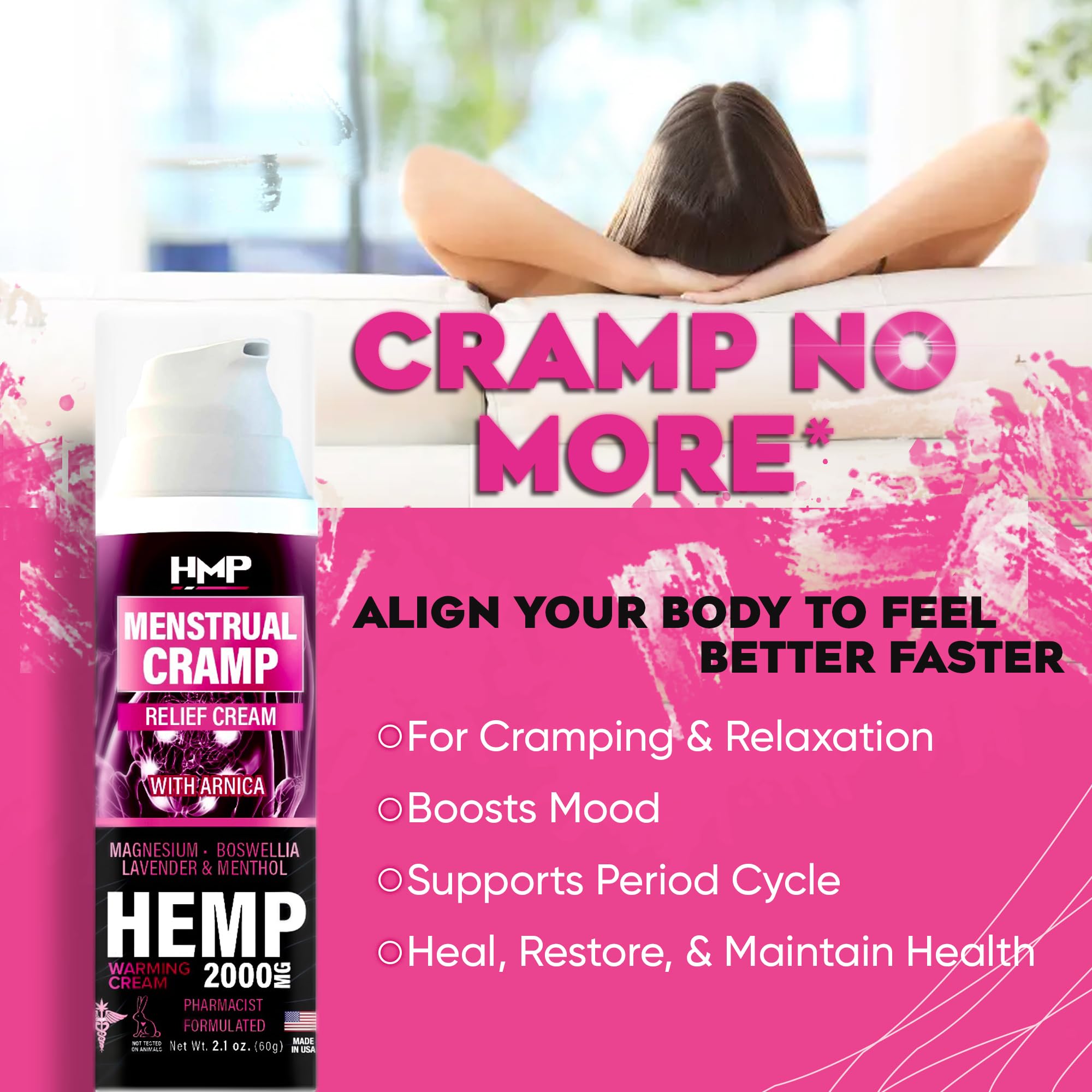 HMP BRANDS Menstrual Cramp Hemp Cream Supports Period Cramps Including Pre - Menstrual Cramp HMP BRANDS