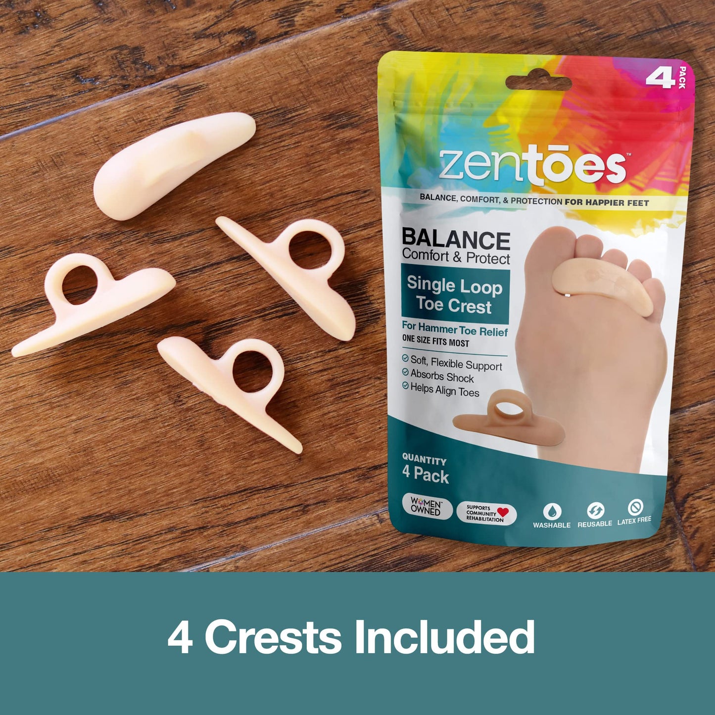 ZenToes Hammer Toe Straightener and Corrector 4 Pack Crests Relieve Foot