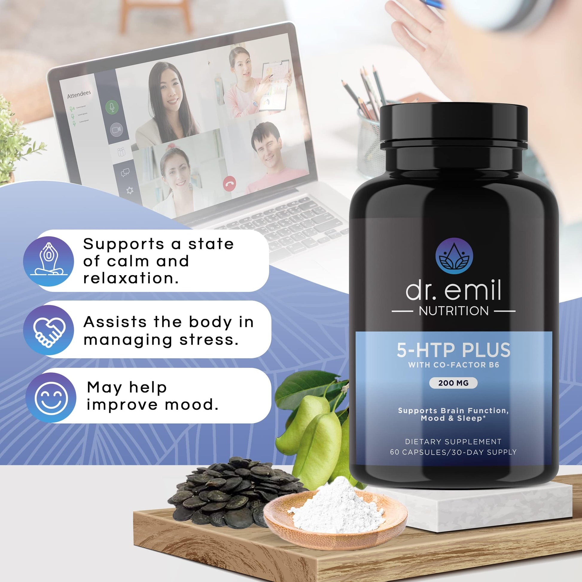 DR EMIL NUTRITION 200 MG 5-HTP Plus with SAM-e to Maintain Normal Healthy Sleep DR EMIL NUTRITION