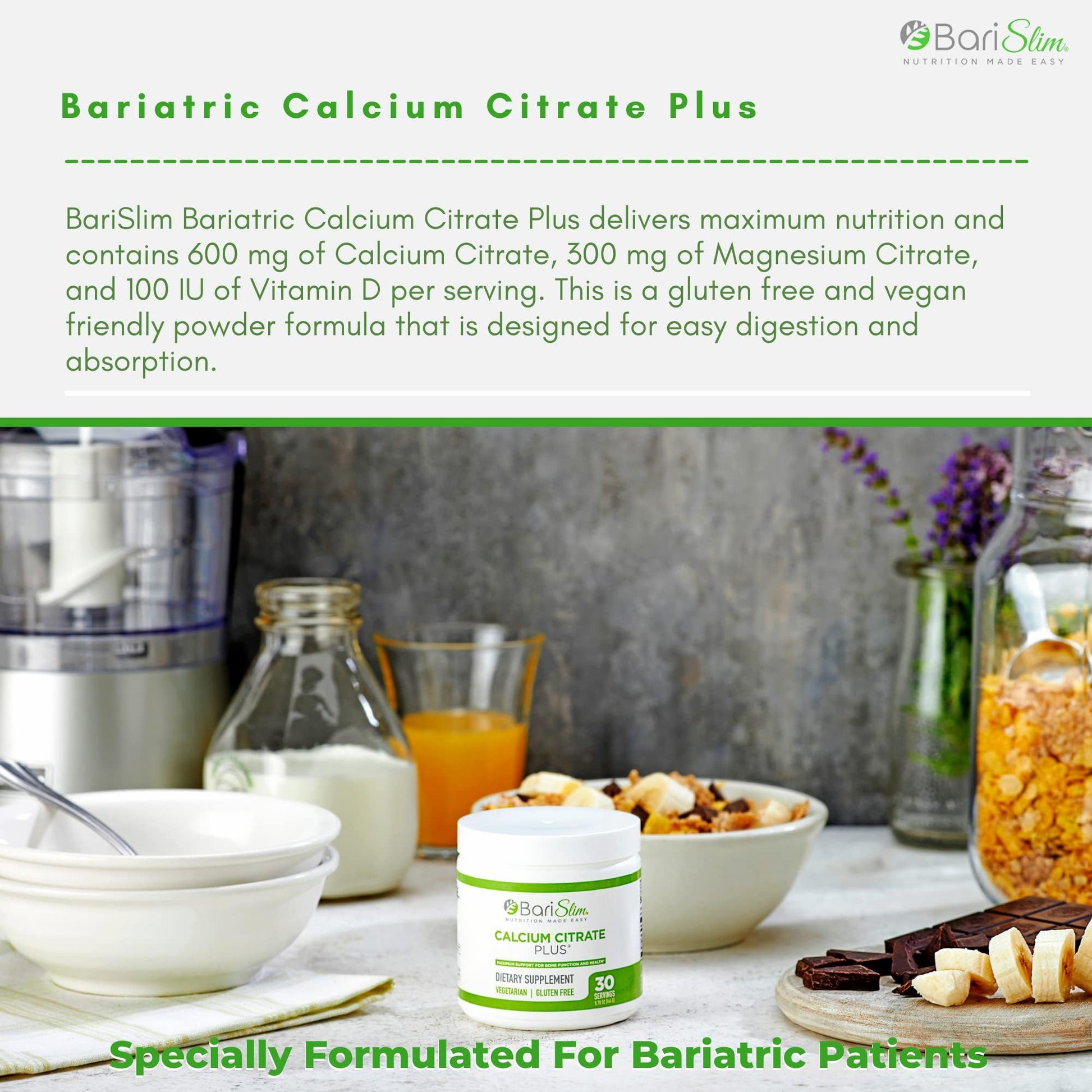 BariSlim Bariatric Calcium Citrate Plus Powder - Formulated for Patients After Weight Loss BariSlim