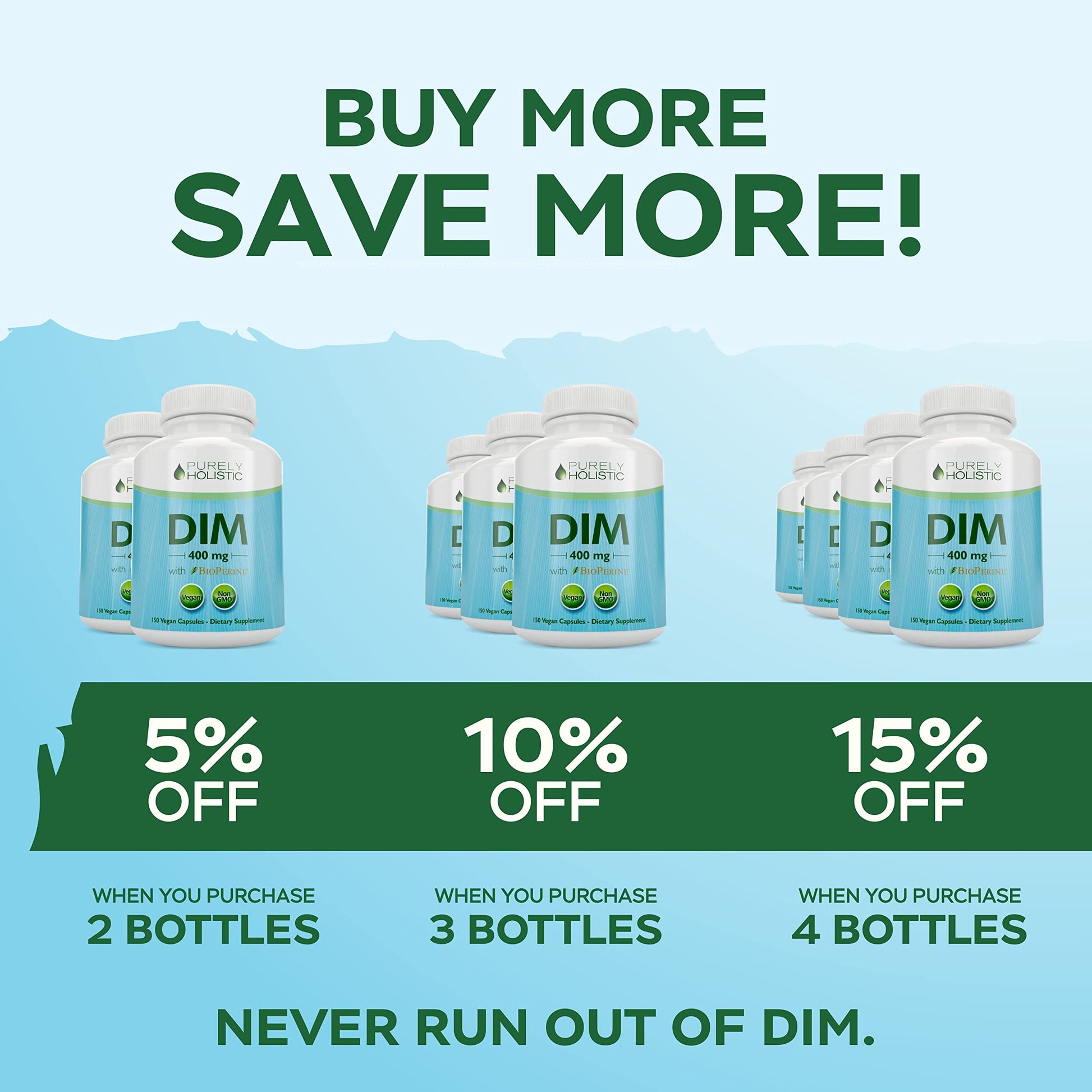 DIM Supplement 400mg Plus Bioperine - 150 Vegan Capsules - 5 Month Supply - Hormone Balance Purely Holistic