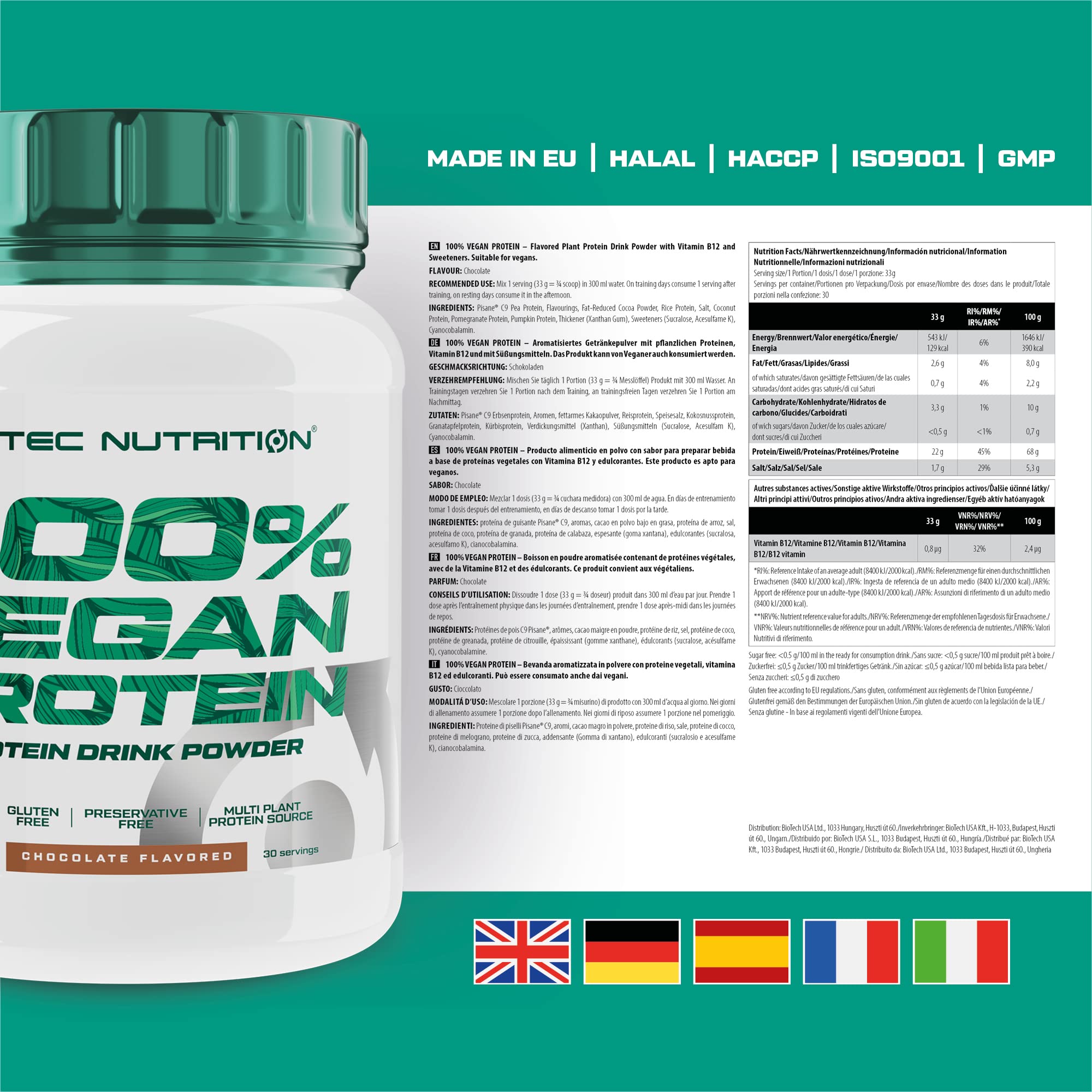 Scitec Nutrition 100% Vegan Protein – 5 Plant-Based Protein Sources – Fortified with Vitamin B12